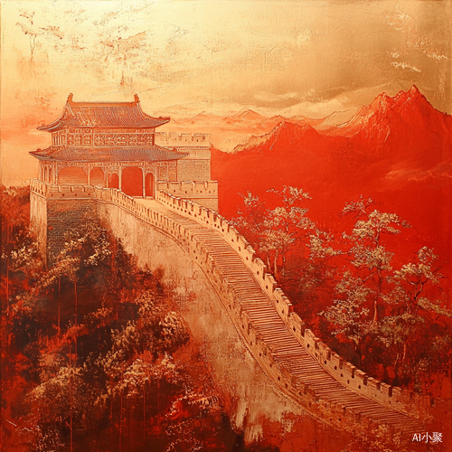 Giant Brushstroke Ancient Painting of the Great Wall in Beijing