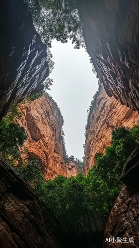 仰视峡谷中天空的雨景