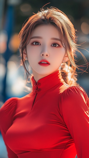 a close up of a woman in a red dress posing for a picture, see through dress, beautiful south korean woman, tight wrinkled cloath, sexy-s 100, 155 cm tall, cheongsam, bodycon dress, wearing a cocktail dress, intriguing outfit, in long red or blue dresses