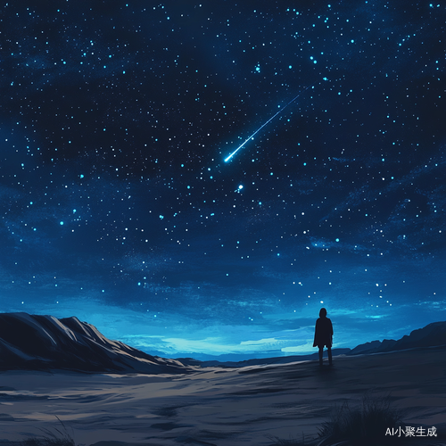 深夜沙漠中独自仰望星空流星划过