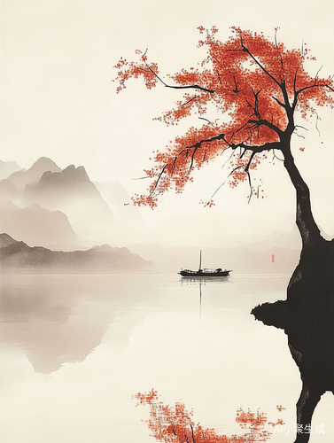 快船驶过江面两岸景色飞速后退