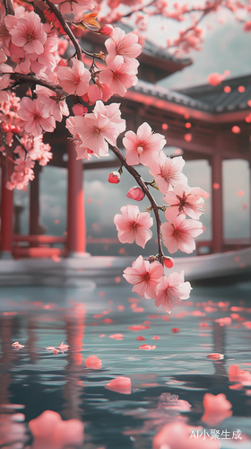桃花潭水的静谧近景特写