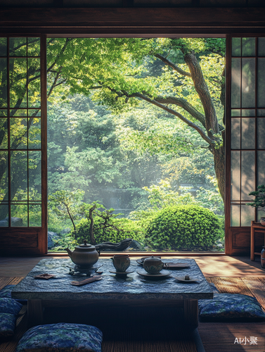 山谷中的古老日式房屋与梦幻细雨