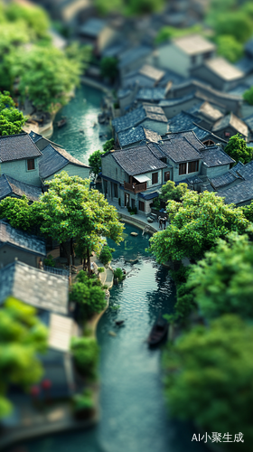 青砖灰瓦江南小镇与清澈小河的美丽风景