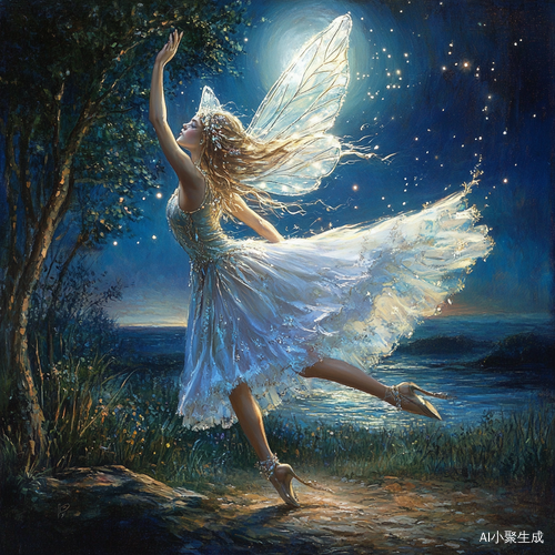 仙女在月光下优雅舞蹈的奇幻瞬间