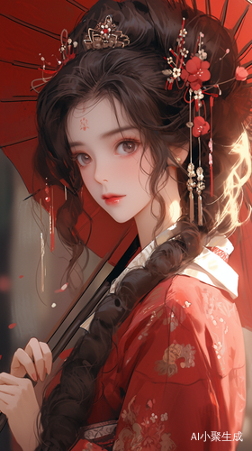 月光下的贵族女子深红与白色交织的优雅风貌