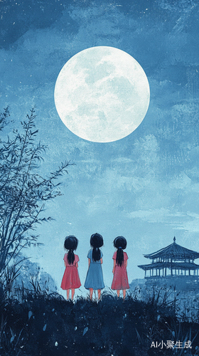 中秋节夜小女孩们思念远方父母的圆月情思
