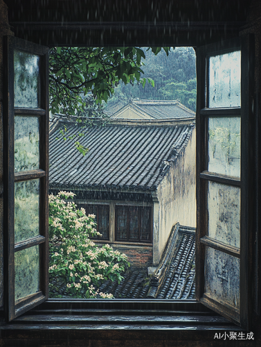 古典窗外雨后景致自然光下的清晨美景