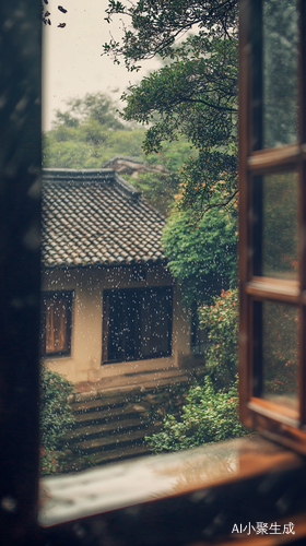 古典窗外雨后景致自然光下的清晨美景