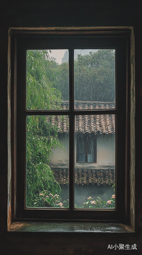 古典窗外雨后景致自然光下的清晨美景