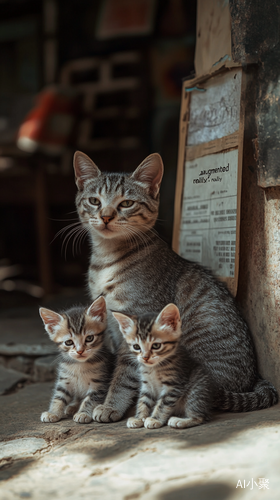 流浪猫妈妈与四只小猫的温柔瞬间