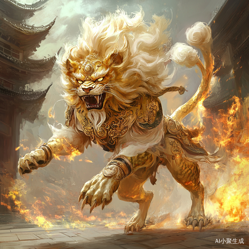 狻猊神兽金色威严象征古代宫殿的尊贵守护