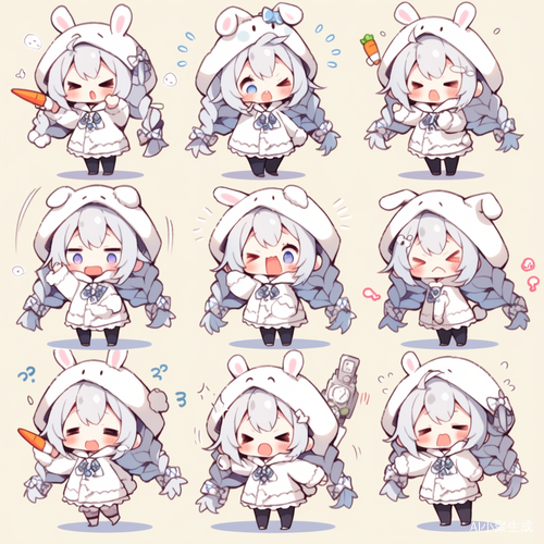 可爱简笔画小兔子穿白色裙子豆豆眼Q版