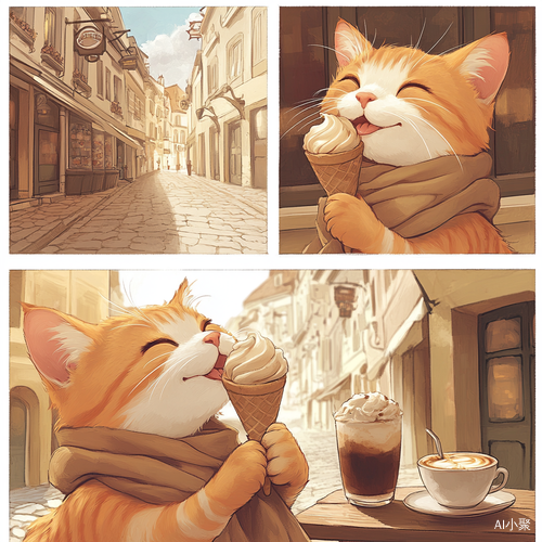 Adorable Tabby Cat Enjoys Ice Cream in European City