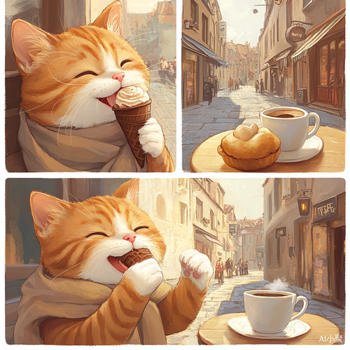 Adorable Tabby Cat Enjoys Ice Cream in European City