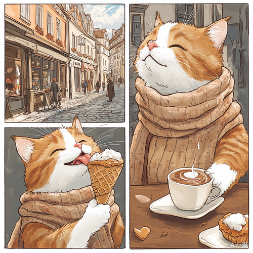 Adorable Tabby Cat Enjoys Ice Cream in European City