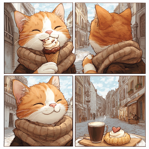 Adorable Tabby Cat Enjoys Ice Cream in European City