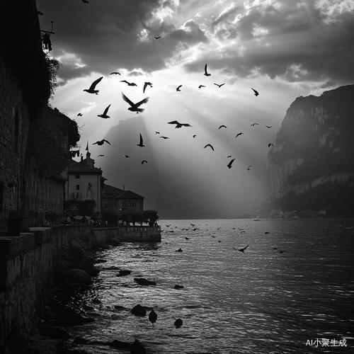 海鸥湖边的人与自然的高清写实画面