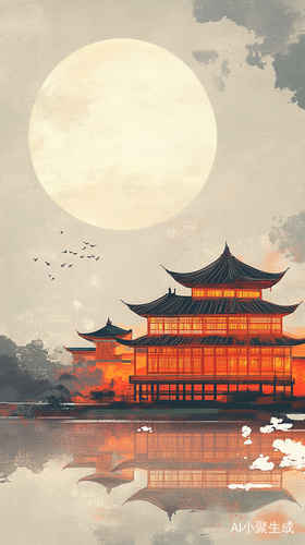 中秋节月亮风景氛围感插画设计