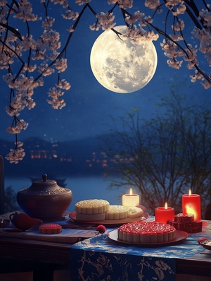 中秋节夜晚的团圆温馨与明亮月光