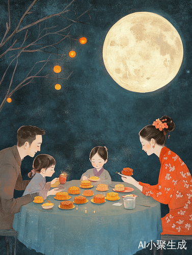 中秋夜月圆家团圆五彩月饼香气四溢