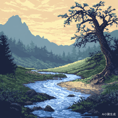 小丘旁的河流与空旷地带