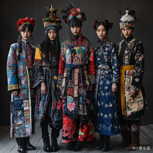 先锋设计的东方时尚五位模特展示纳西族服饰