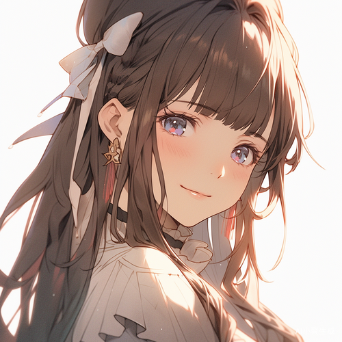 长发少女浅笑精致五官白色背景