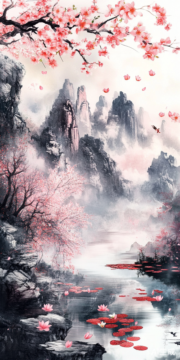 巴士缓行桃花山与荷花池塘交相辉映