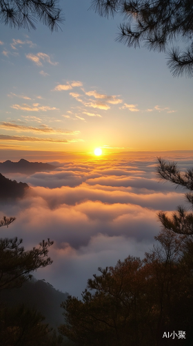 泰山日出云雾缭绕的超高清美景