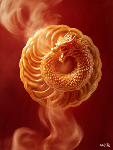 Dreamy Mooncake Surrounded by Golden Light and Spiraling Dragon