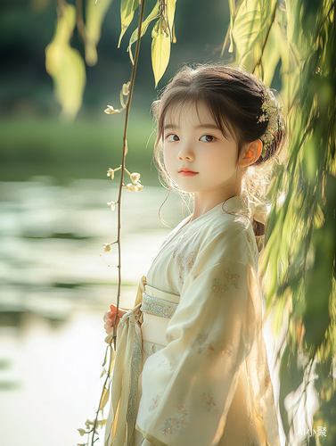 Graceful Girl in Hanfu Beside Lotus Pond