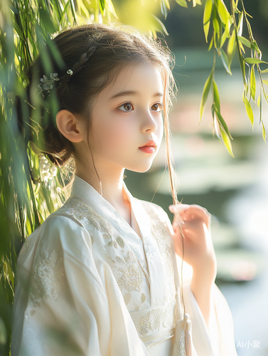 Graceful Girl in Hanfu Beside Lotus Pond