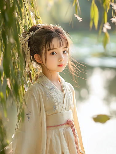 Graceful Girl in Hanfu Beside Lotus Pond