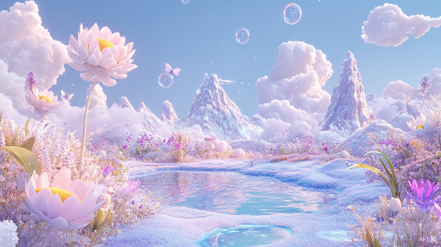 Ethereal Fantasy World with Floating Islands and Whimsical Creatures