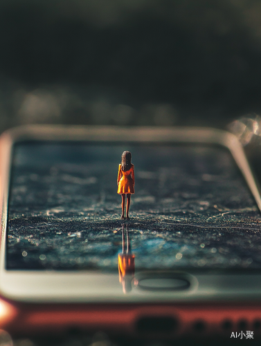 Miniature Woman on Mobile Phone Screen Cinematic Photography