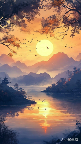 清晨阳光与朝霞交织的美丽画卷