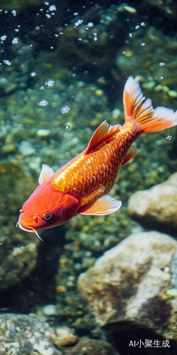 红鲤鱼在水中欢快游泳