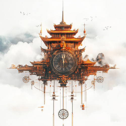 天平与文昌塔构成的法阵中央有时针与齿轮