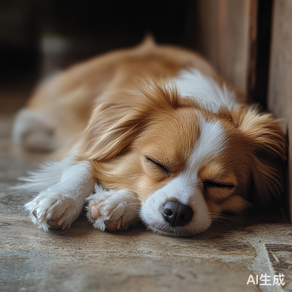 憨态可掬的小柴犬睡眼朦胧地在地板上打瞌睡