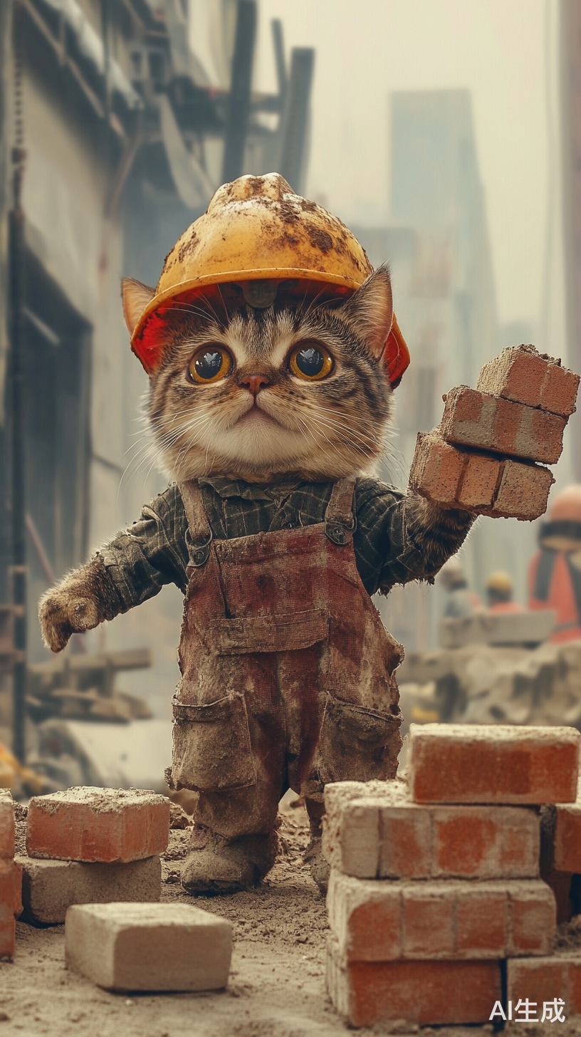 猫咪穿烂衣戴安全帽工地搬砖的趣事