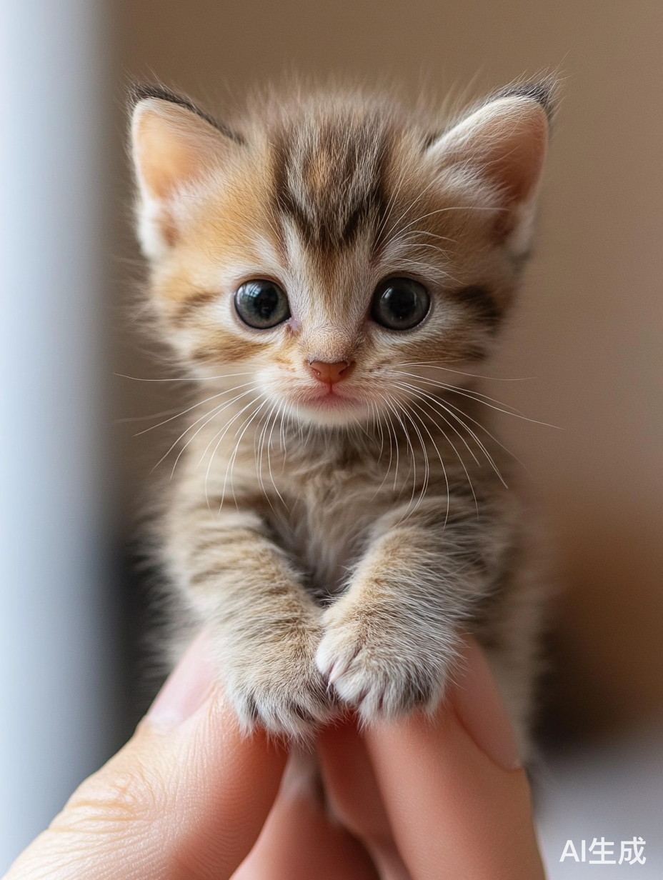 毛茸茸超级迷你小猫站在手指上的可爱瞬间