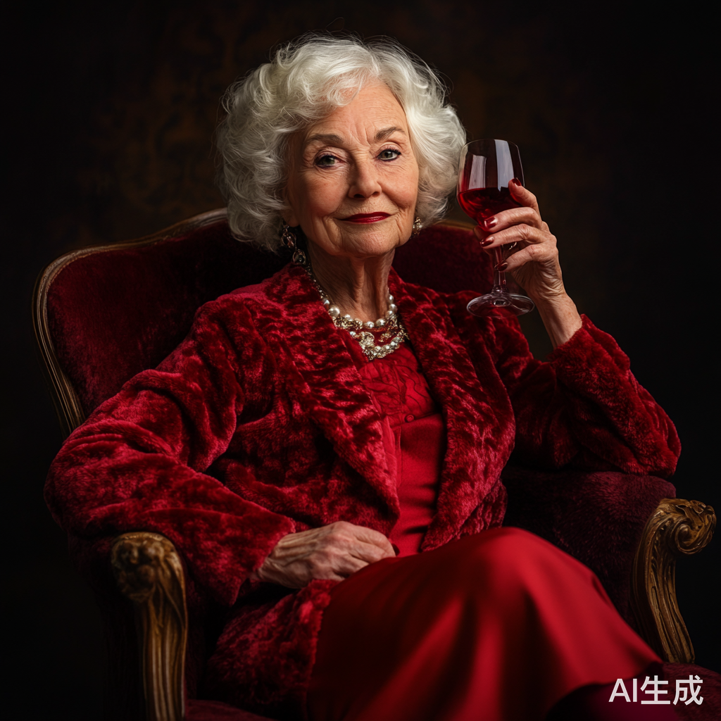 高调奶奶在KTV举杯红酒展现自信