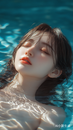 现代美女泳池边的超高清完美细节与精致美感