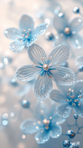 Light Blue Star Crystal Decoration with Flowers on White Background