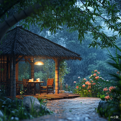 雨中竹林小屋的疗愈茶时光