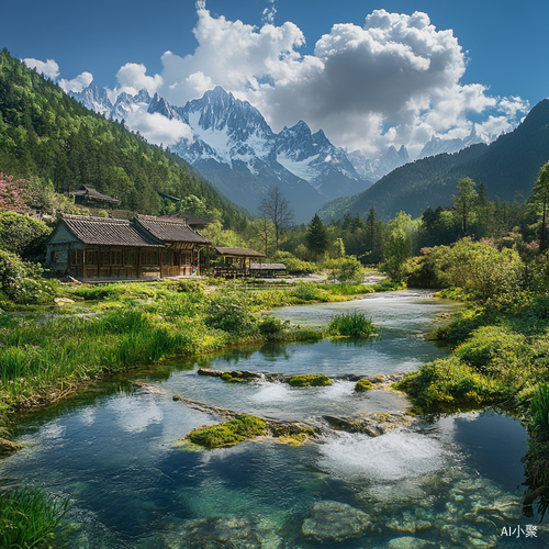 绝美山水风景与草屋的旅游胜地