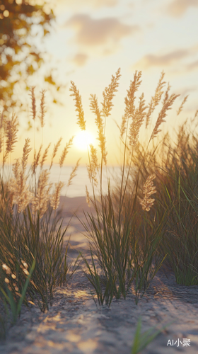 Sunset Over Tall Grass by Sidewalk in Bloomcore Style