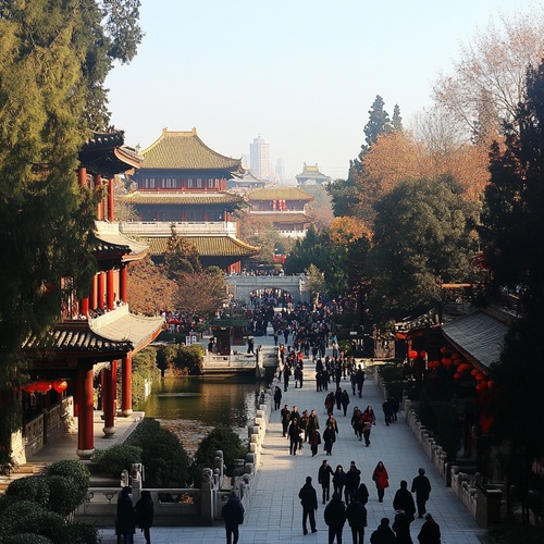 南京夫子庙美景，人头攒动，川流不息