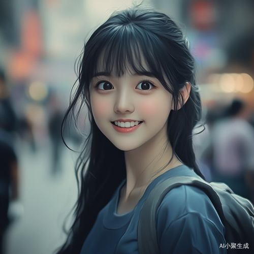 中国女孩大街写真风格大眼乌黑头发笑容动人